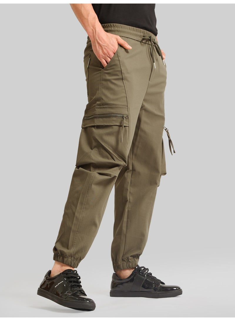 Maniac Mens Solid Black Khaki Cotton Blend Baggy Trackpant - Image 3
