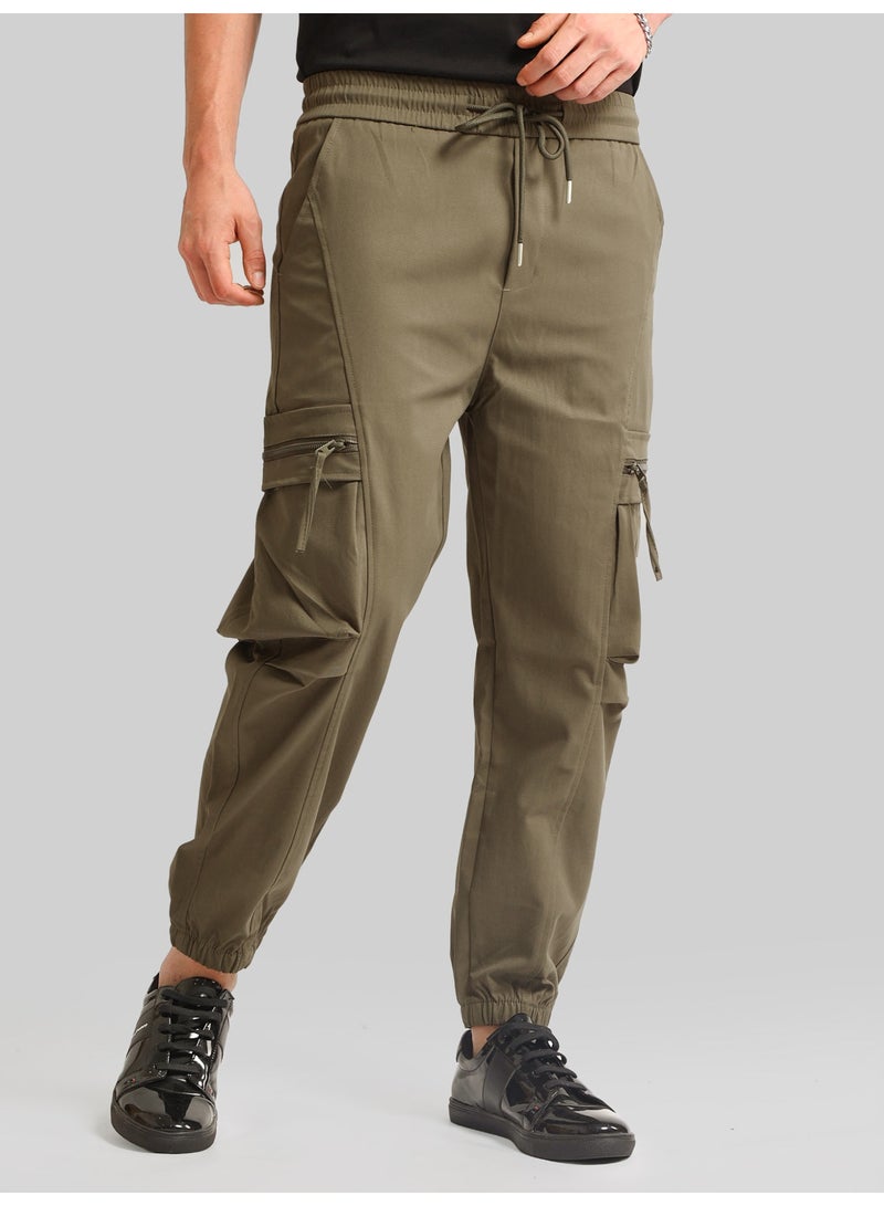 Maniac Mens Solid Black Khaki Cotton Blend Baggy Trackpant - Image 4
