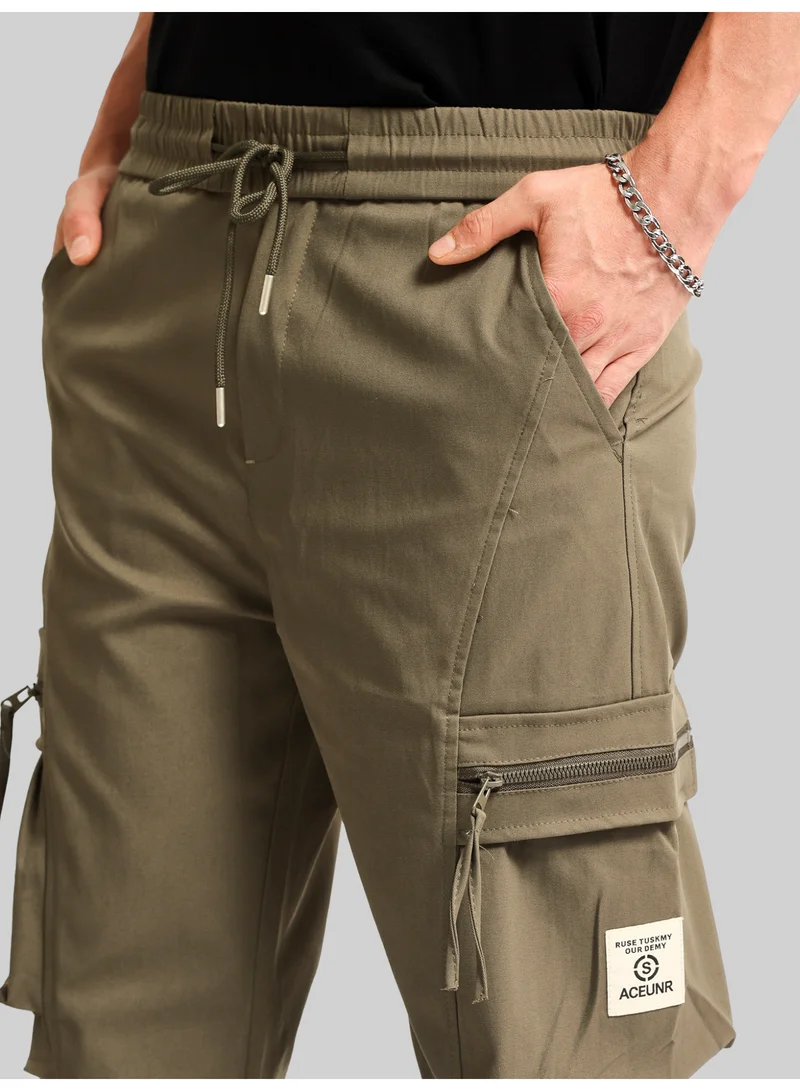 Maniac Maniac Mens Solid Black Khaki Cotton Blend Baggy Trackpant