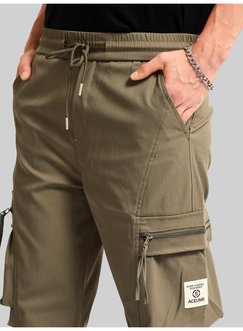 Maniac Mens Solid Black Khaki Cotton Blend Baggy Trackpant - Image 2