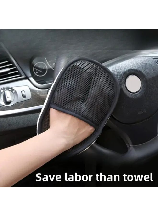 Black 4pcs High Density Car Wash Mitts Scratch Free Cleaning Gloves Auto Detailing - Image 2