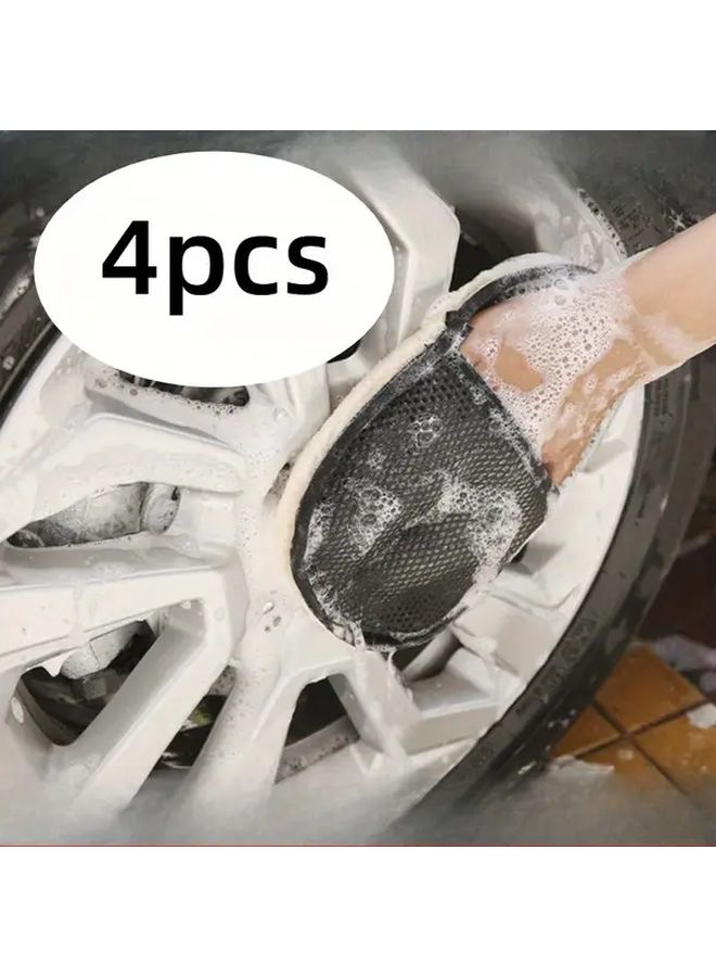 Black 4pcs High Density Car Wash Mitts Scratch Free Cleaning Gloves Auto Detailing - Image 1