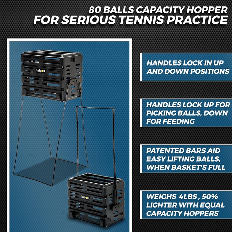 TOURNA Ballport Tennis Ball Hopper Holds 80 Balls Durable and Lightweight – Blue - Image 3