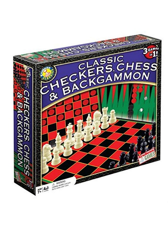 Endless Games Classic Checkers, Chess and Backgammon Set - For Ages 7 Years and Up
