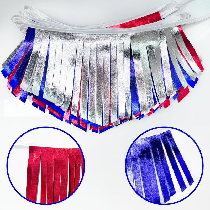 pinkblume Blue Red Silver Tassel Banner Metallic Fabric Pennant Bunting Flag for 4th of July American USA National Day Patriotic Veterans Graduation Wedding Birthday Retirement Nautical Party Decorations - Image 3