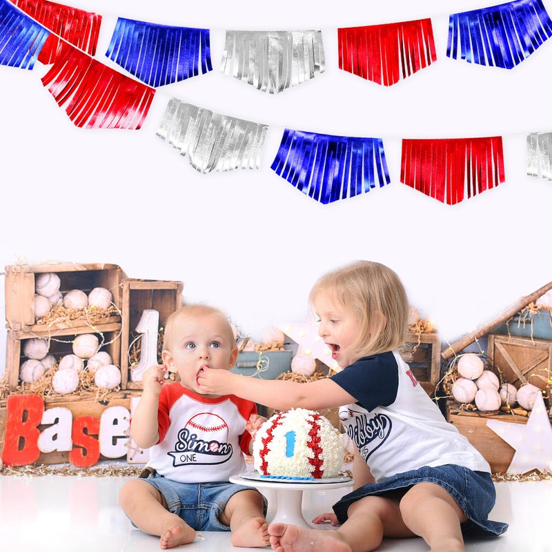 pinkblume Blue Red Silver Tassel Banner Metallic Fabric Pennant Bunting Flag for 4th of July American USA National Day Patriotic Veterans Graduation Wedding Birthday Retirement Nautical Party Decorations - Image 5