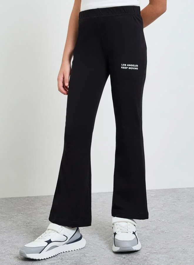 ستايلي Teen Girls Text Print Cotton Blend Flared Leggings