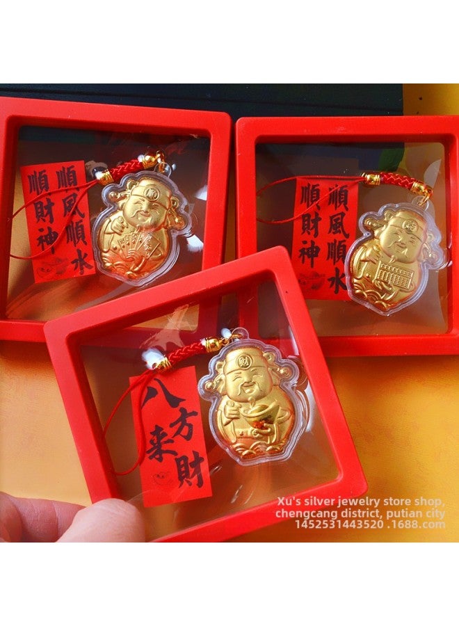 2024 Gold Foil Yuanbao God Of Wealth Mobile Phone Chain Pendant Bag Car Pendant Red Box Year Gift-Specifications:Baishun God Of Wealth Mobile Phone Chain + Black Box + Words