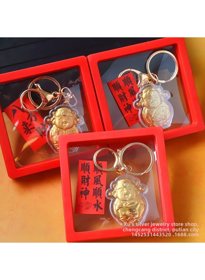 2024 Gold Foil Yuanbao God Of Wealth Mobile Phone Chain Pendant Bag Car Pendant Red Box Year Gift-Specifications:Baishun God Of Wealth Mobile Phone Chain + Black Box + Words