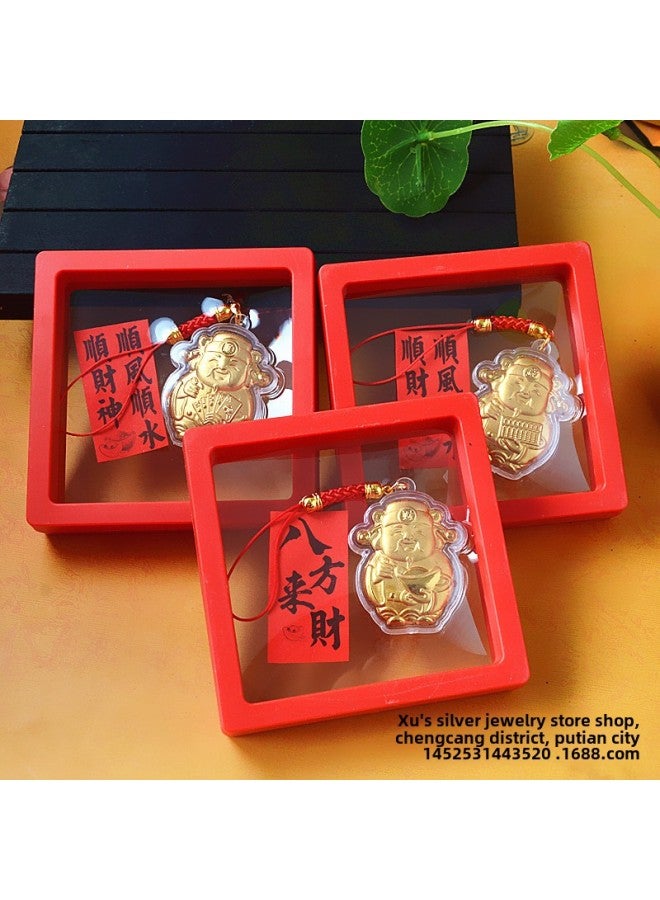 2024 Gold Foil Yuanbao God Of Wealth Mobile Phone Chain Pendant Bag Car Pendant Red Box Year Gift-Specifications:Baishun God Of Wealth Mobile Phone Chain + Black Box + Words