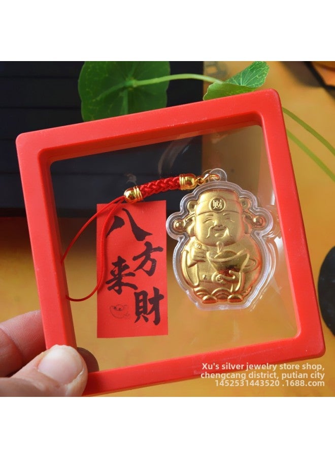 2024 Gold Foil Yuanbao God Of Wealth Mobile Phone Chain Pendant Bag Car Pendant Red Box Year Gift-Specifications:Baishun God Of Wealth Mobile Phone Chain + Black Box + Words