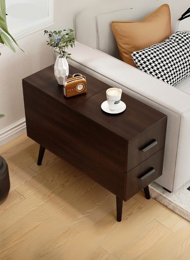 Space Embrace Brown Rectangle End Table with Drawers Modern Sofa Table for Living Room - Image 1