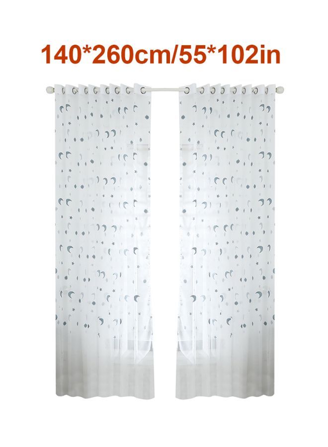NIBEMINENT 2-Piece Star And Moon Embroidered Sheer Window Curtain Set White/Blue 102x55inch - Image 3