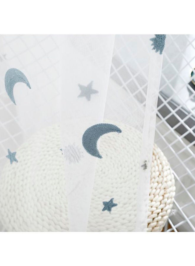 NIBEMINENT 2-Piece Star And Moon Embroidered Sheer Window Curtain Set White/Blue 102x55inch - Image 4