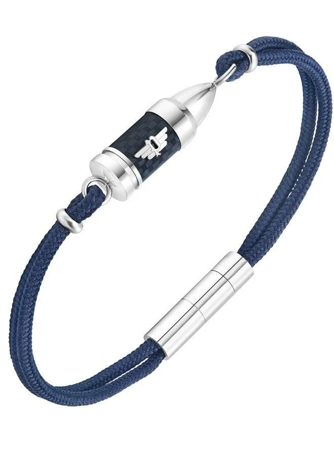 POLICE Showpiece Bracelet for Men Stainless Steel with Black carbon Fibre and Blue CordPEAGB0005607