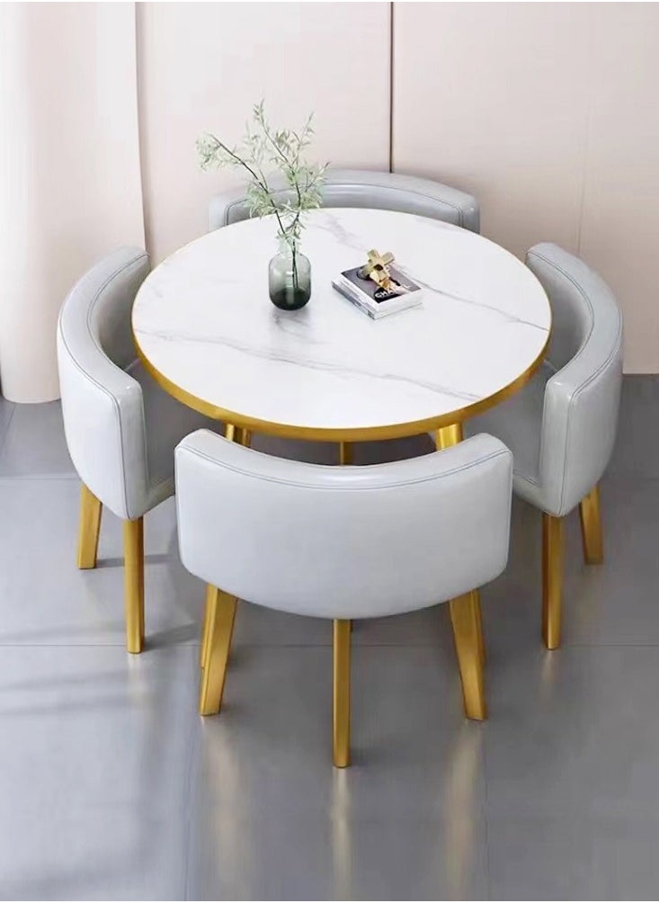 fashionhome - Modern Compact Design Dinning Table Chair Set Round Ergonomic Chairs and Table for Kitchen Home Office Conference Room 80x75 and 59x73 cm set of 5 - Image 1