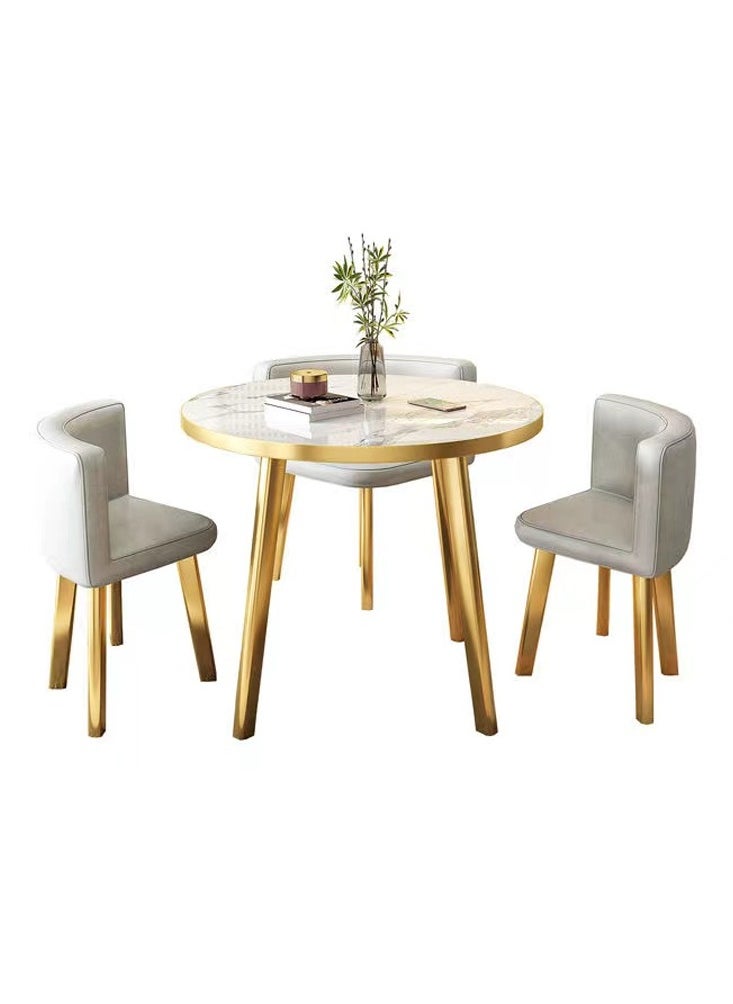 fashionhome - Modern Compact Design Dinning Table Chair Set Round Ergonomic Chairs and Table for Kitchen Home Office Conference Room 80x75 and 59x73 cm set of 5 - Image 1