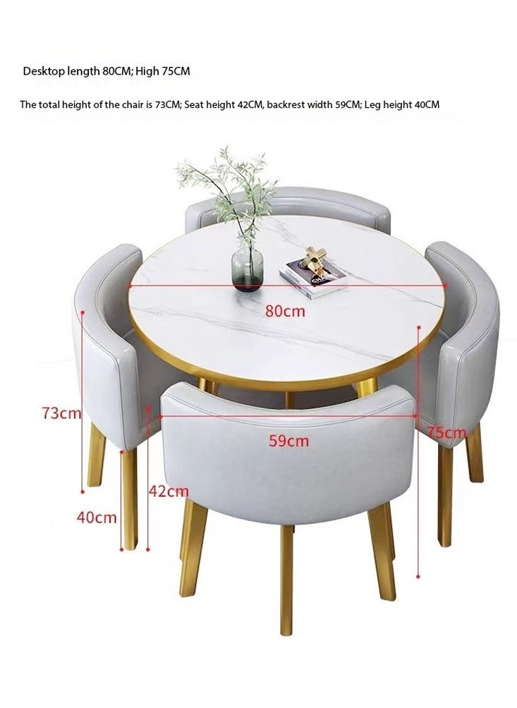 fashionhome - Modern Compact Design Dinning Table Chair Set Round Ergonomic Chairs and Table for Kitchen Home Office Conference Room 80x75 and 59x73 cm set of 5 - Image 1