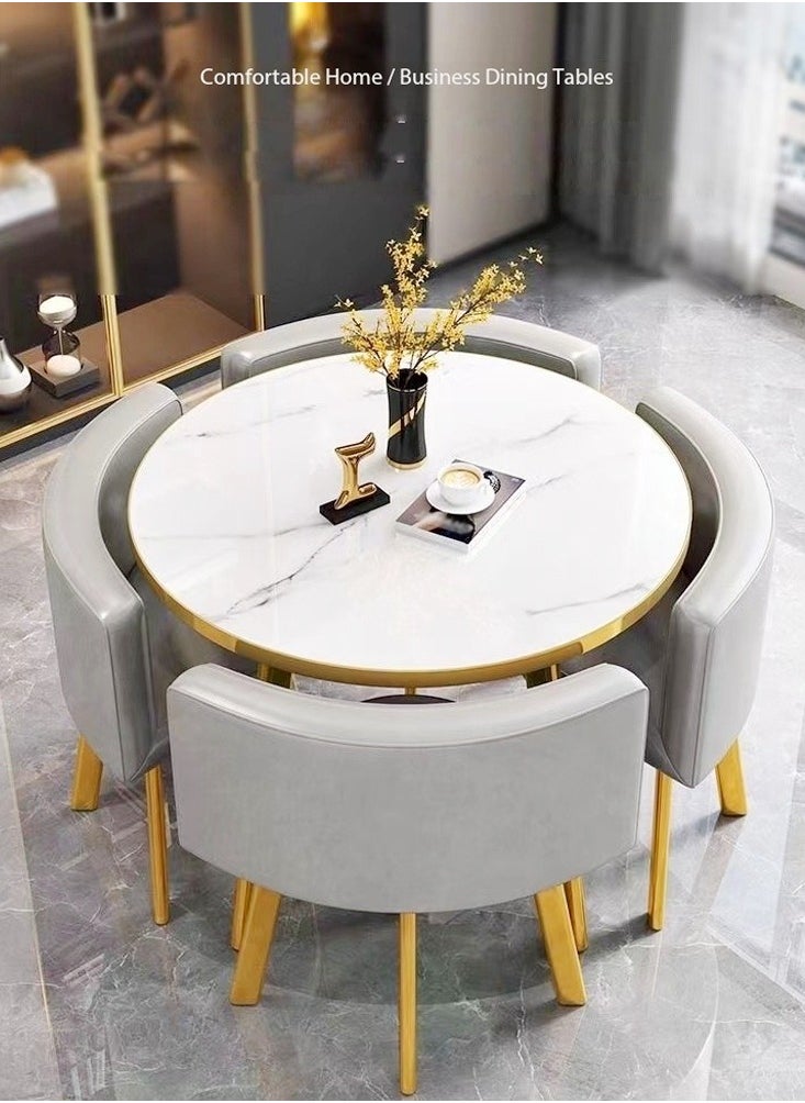 fashionhome - Modern Compact Design Dinning Table Chair Set Round Ergonomic Chairs and Table for Kitchen Home Office Conference Room 80x75 and 59x73 cm set of 5 - Image 1