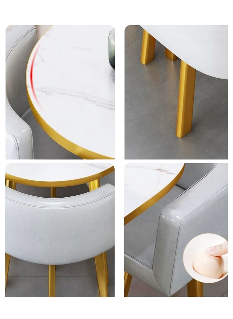 fashionhome - Modern Compact Design Dinning Table Chair Set Round Ergonomic Chairs and Table for Kitchen Home Office Conference Room 80x75 and 59x73 cm set of 5 - Image 1