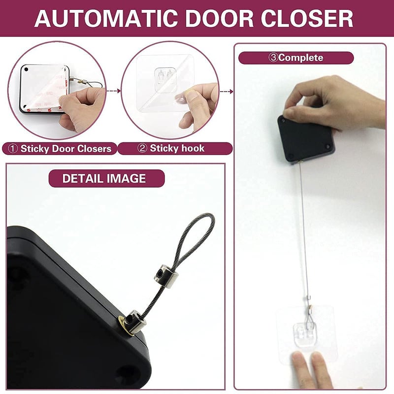 Whitecloud TRANSFORMING HOMES Whitecloud TRANSFORMING HOMES Automatic Door Closer Effortless Door Control with Drawstring Mechanism for Interior Storm DC002 Black Pack of 1  - Image 3