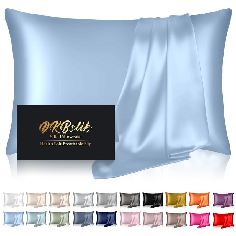 DKBslik Silk Pillowcase for Hair and Skin  Mulberry Silk Pillow Cases King Size  Anti Acne Cooling Sleep Both Sides Natural Silk Satin Pillow Case Covers with Hidden Zipper  Gifts for Women Men  Haze Blue