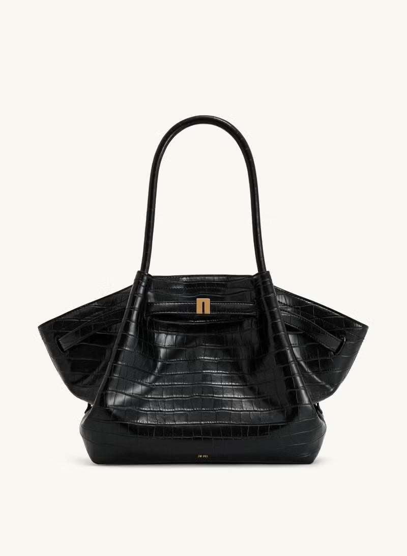 JW PEI Hana Medium Tote Bag - Black Croc - Image 1