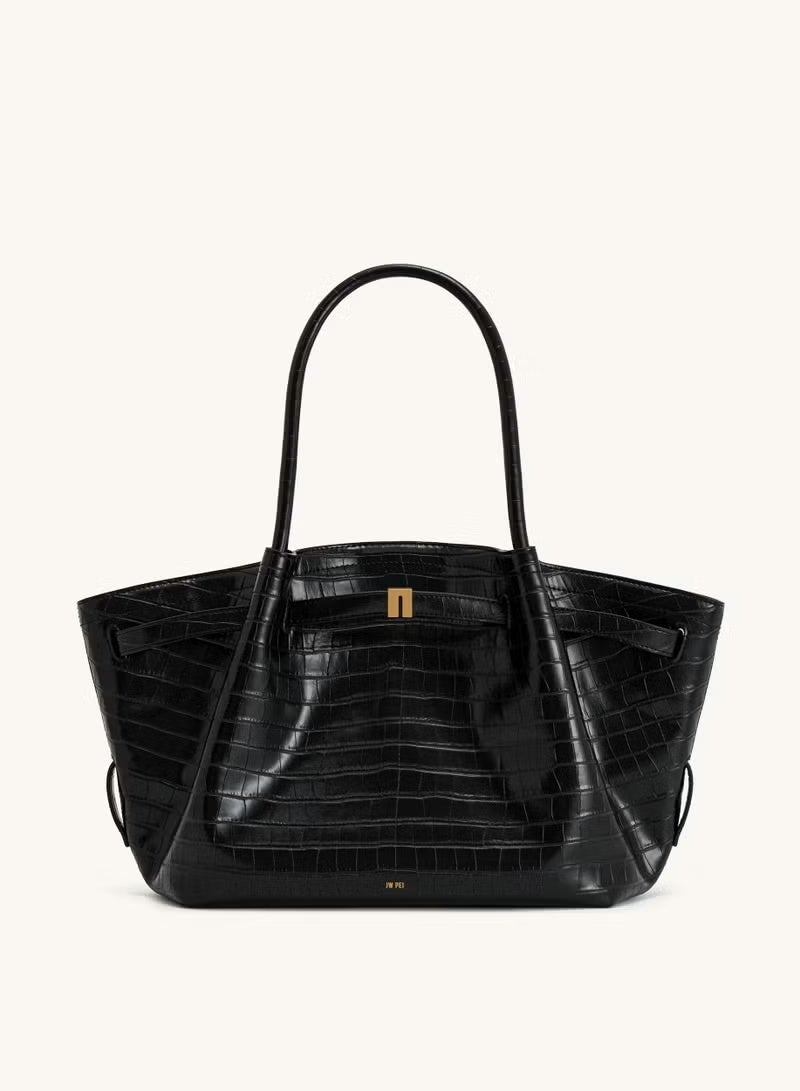 JW PEI Hana Medium Tote Bag - Black Croc - Image 3