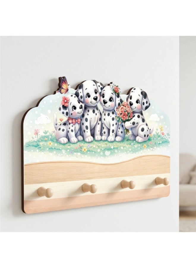 Children's wall-mounted clothes rack with a fun dog design; a cute wooden clothes rack with attractive colors and child-friendly graphics; perfect for a child's room. - Image 1