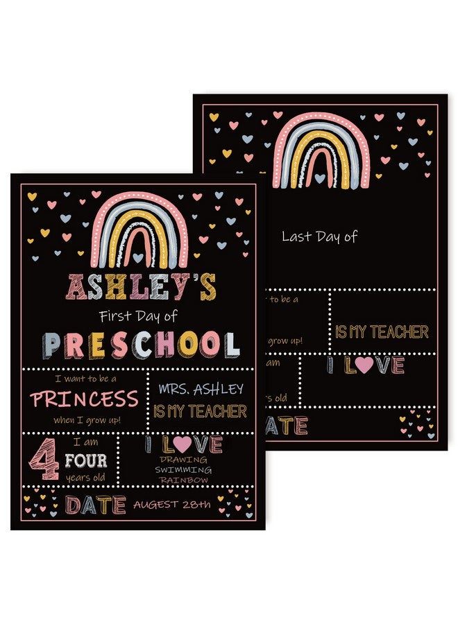 وولاين لوحة طباشير ذات وجهين من أول وآخر يوم دراسي، لافتة بوهو قوس قزح للعودة إلى المدرسة، قابلة لإعادة الاستخدام وقابلة للمسح، دعامة صورة قوس قزح لطيفة للطلاب من مرحلة ما قبل الروضة إلى الكلية، 13.8 × 9.8 بوصة - Image 1