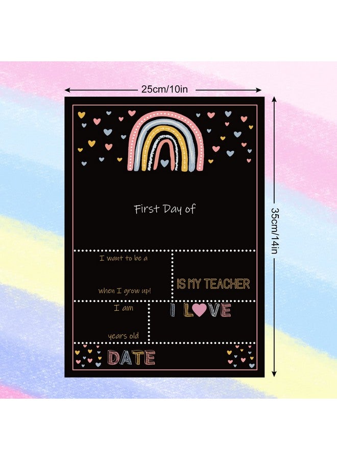 وولاين لوحة طباشير ذات وجهين من أول وآخر يوم دراسي، لافتة بوهو قوس قزح للعودة إلى المدرسة، قابلة لإعادة الاستخدام وقابلة للمسح، دعامة صورة قوس قزح لطيفة للطلاب من مرحلة ما قبل الروضة إلى الكلية، 13.8 × 9.8 بوصة - Image 2