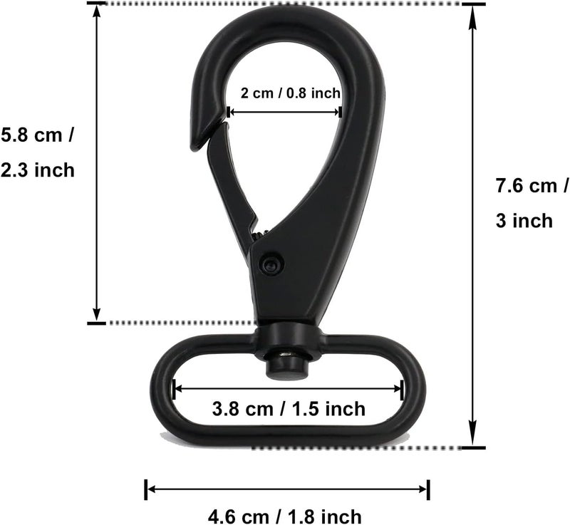 BIKICOCO 1-1/2'' Swivel Bolt Snap Hook Lobster Claw Clasp Trigger Spring Loaded Clip, Oval-Ring Ended, Black - Pack of 6 - Image 2