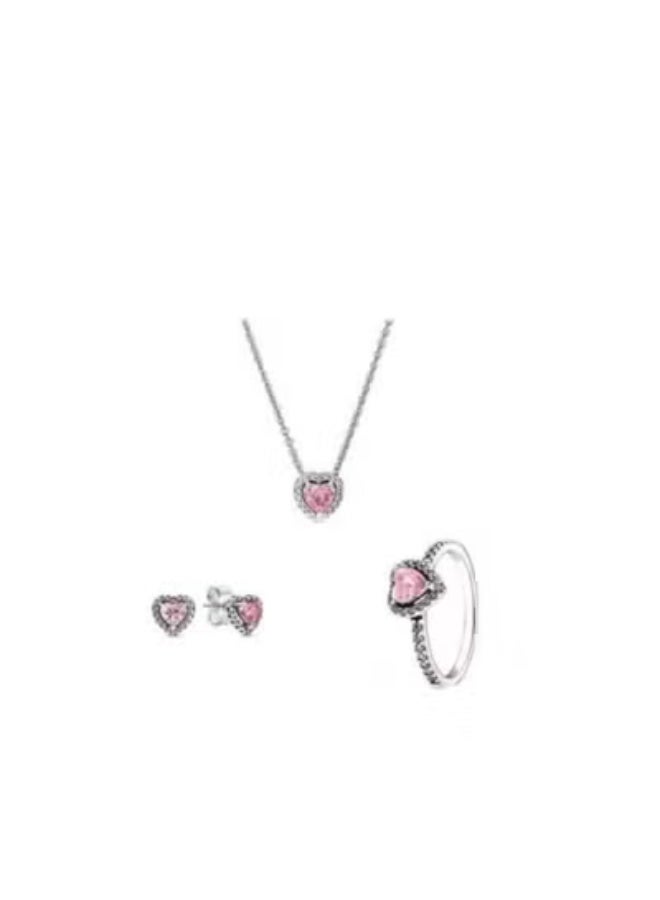 Chomel Women's Classic Cube Zirconia 925 Silver Ring Necklace Earnail Set Birthday Gift - Image 1