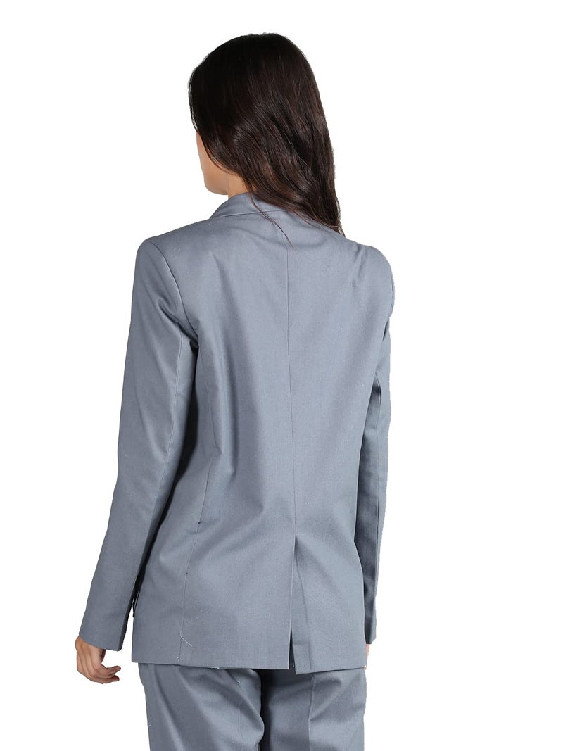 CHKOKKO Women Solid Single Breasted Formal Blazer Blue Melange 3XL - Image 3