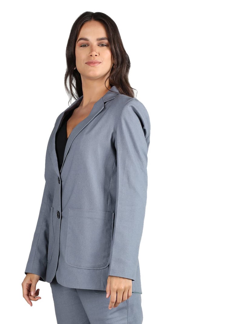 CHKOKKO Women Solid Single Breasted Formal Blazer Blue Melange 3XL - Image 4