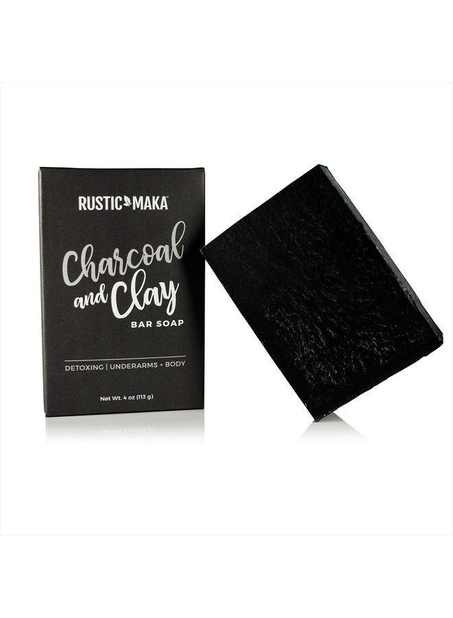 rustic maka Activated Charcoal + Clay Natural Soap Bar, DETOX + CLEANSE, for Acne, Problem Skin, Excess Oil Control, Face, Body and Underarm Detox, Oily to Normal Skin - Image 1