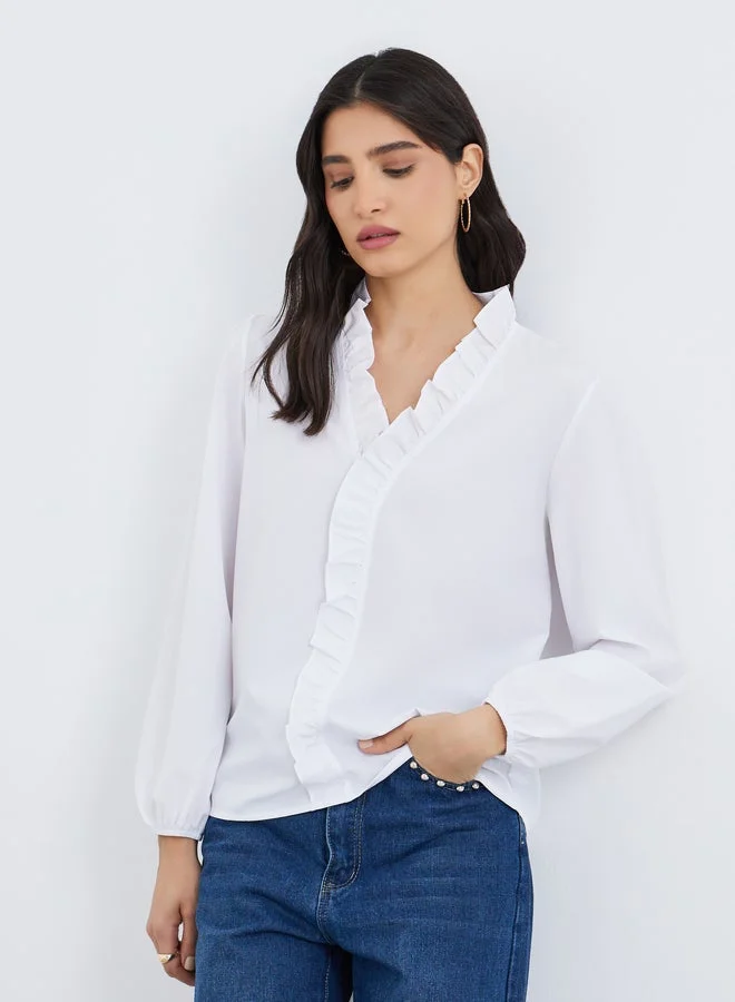 تايك تو بلوزة بياقة على شكل حرف  وتفاصيل كشكش