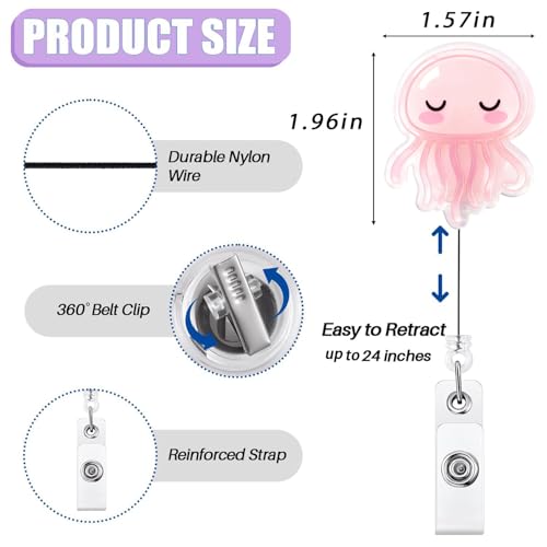 Kdgtewq 2Pcs Funny Jellyfish Badge Reel Retractable for Nurse, Doctor, Medical Worker Nursing Student | Cute Pediatric Nurse ID Name Badge Holder with 24” Durable Nylon Retractable Cord Alligator Clip - Image 2