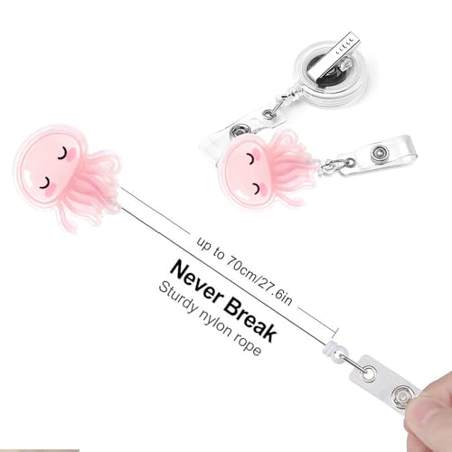 Kdgtewq 2Pcs Funny Jellyfish Badge Reel Retractable for Nurse, Doctor, Medical Worker Nursing Student | Cute Pediatric Nurse ID Name Badge Holder with 24” Durable Nylon Retractable Cord Alligator Clip - Image 4