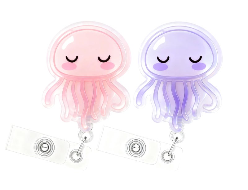 Kdgtewq 2Pcs Funny Jellyfish Badge Reel Retractable for Nurse, Doctor, Medical Worker Nursing Student | Cute Pediatric Nurse ID Name Badge Holder with 24” Durable Nylon Retractable Cord Alligator Clip - Image 1