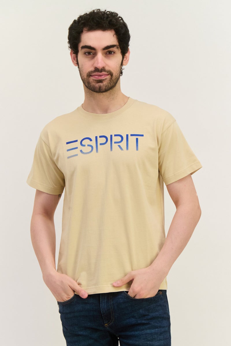 ESPRIT Men Crew Neck Short Sleeves Brand Logo T-Shirt, Beige - Image 1