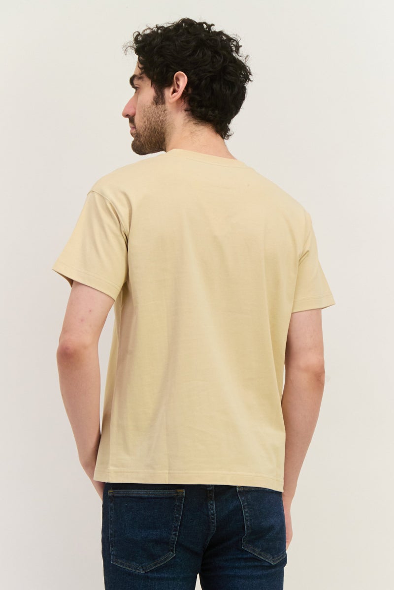 ESPRIT Men Crew Neck Short Sleeves Brand Logo T-Shirt, Beige - Image 3