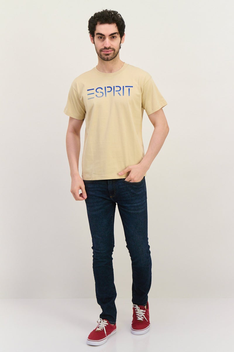 ESPRIT Men Crew Neck Short Sleeves Brand Logo T-Shirt, Beige - Image 2