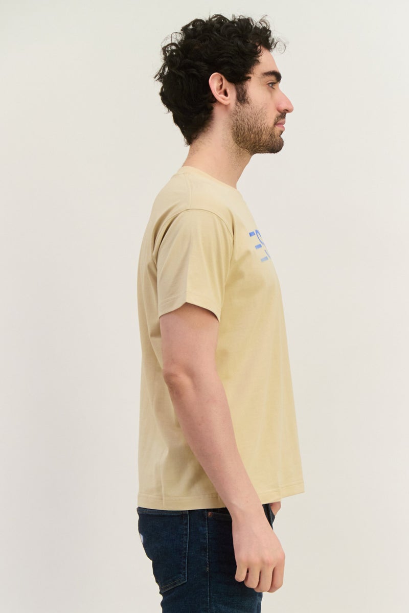 ESPRIT Men Crew Neck Short Sleeves Brand Logo T-Shirt, Beige - Image 4