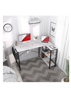 AGD L Shaped Computer Desk, L-Shaped Corner Desk with Reversible Storage Shelves for Home Office Workstation, Modern Simple Style Writing Desk Table with Storage Bag  - Image 2