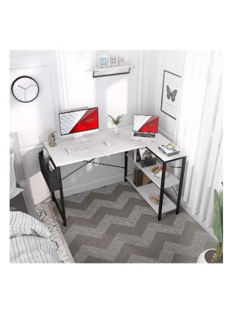 AGD - L Shaped Computer Desk, L-Shaped Corner Desk with Reversible Storage Shelves for Home Office Workstation, Modern Simple Style Writing Desk Table with Storage Bag - Image 1