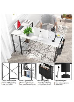 AGD L Shaped Computer Desk, L-Shaped Corner Desk with Reversible Storage Shelves for Home Office Workstation, Modern Simple Style Writing Desk Table with Storage Bag  - Image 3