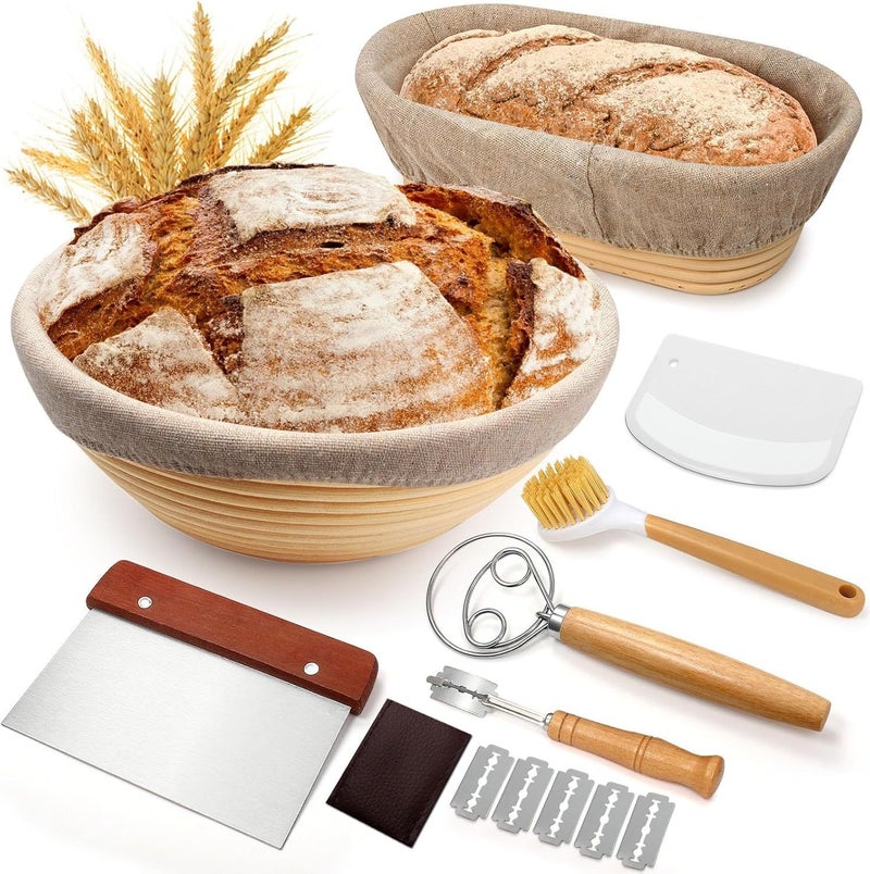 Rattan Banneton Proofing Basket Set for Bread Baking - 14 Pieces