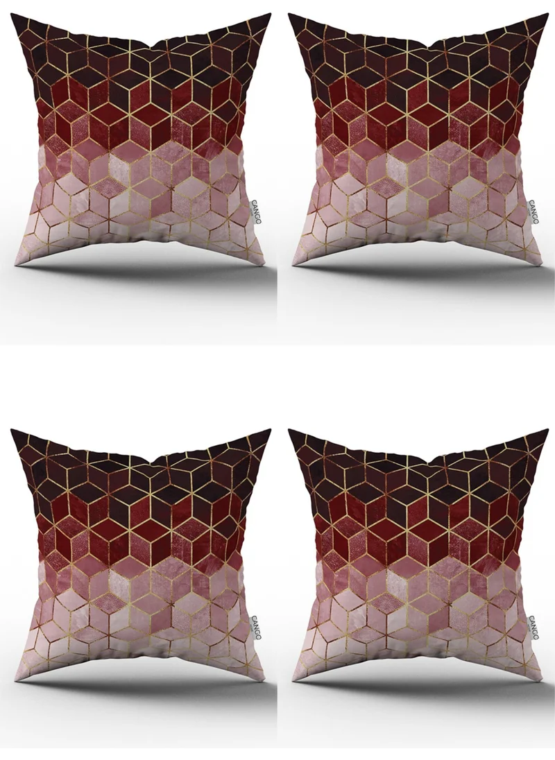 Cango Home Red Gold Mosaic Patterned Digital Printed Throw Pillow Pillow Case Set 4KMBS179