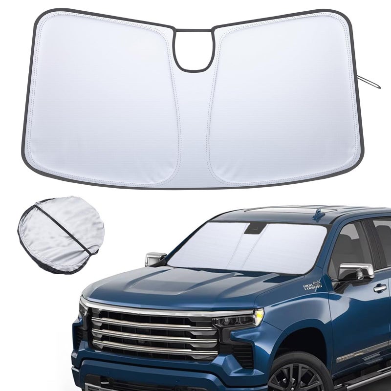 TOPINSTALL 2025 Foldable Sunshade Compatible with 2225 Refreshed Chevy SilveradoGMC Sierra 1500 2024 2025 Silverado Sierra 25003500HD 2022 Refreshed Model Reflective Polyester Sun Protector